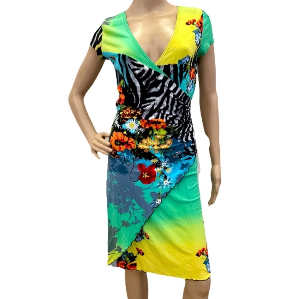 Joseph Ribkoff Y2K Colorful V-Neck Mini Dress S10